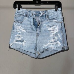 American Eagle Outfitters Blue Jean Shorts High-Waisted Cuffed